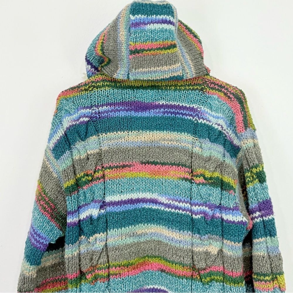 Amano Artisan Handmade Colorful Stripe Hooded Boho Fringe Retro Cardigan Sweater - Picture 10 of 12